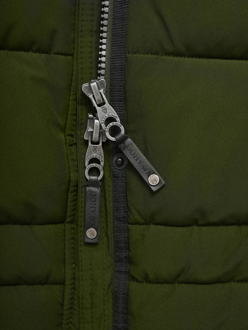 Kurtka zimowa damska długa pikowana khaki OZONEE O/W377