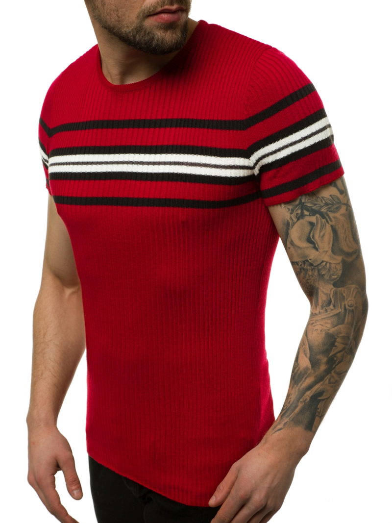 Bluzka z krótkim rękawem męska bordowa OZONEE L/2296