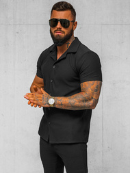 Koszula męska z krótkim rękawem czarna OZONEE O/Y963T