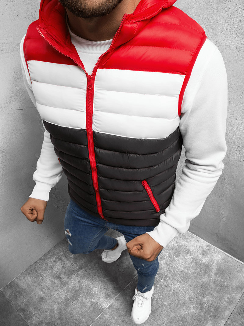 Kamizelka męska pikowana z kapturem czerwono-czarna OZONEE JS/M13075/392A
