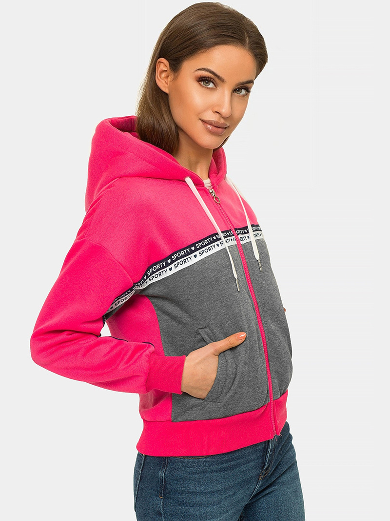 Bluza z kapturem rozpinana damska różowo-szara OZONEE JS/B26044
