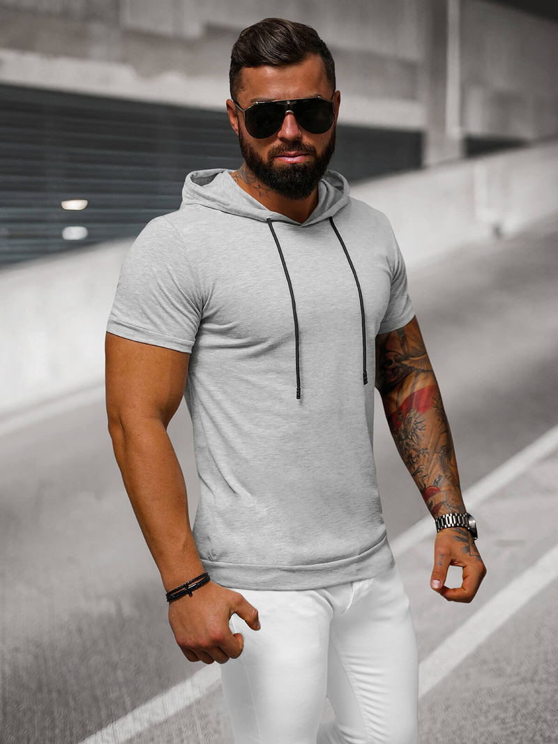 T-shirt męski z kapturem szary OZONEE JS/8T955/2