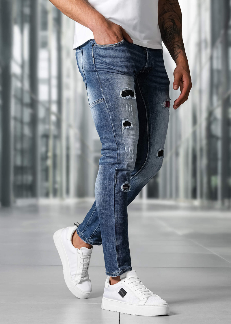 Spodnie jeansowe męskie slim fit niebieskie OZONEE NB/MP0050BZ