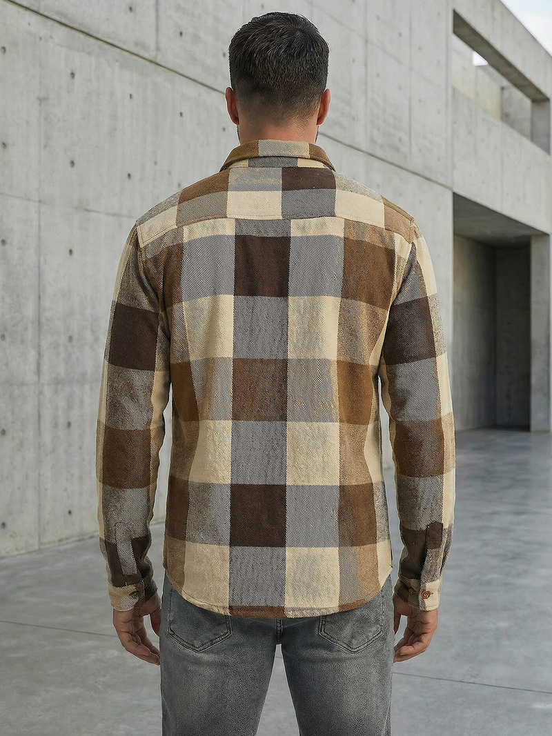 Koszula flanelowa męska w kratę camelowa OZONEE NB/MC728KZ