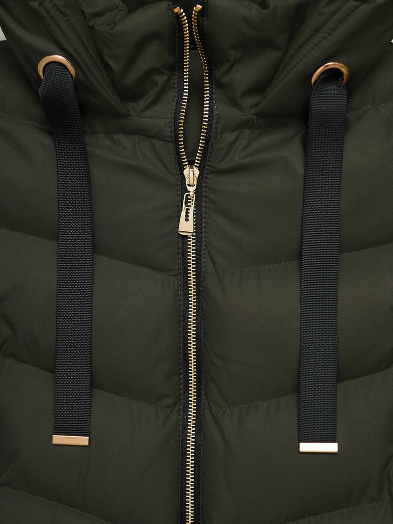 Kurtka zimowa damska długa pikowana ciemno-zielona OZONEE JS/5M3231/136Z