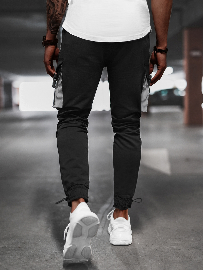 Spodnie męskie chino jogger materiałowe czarne OZONEE B/21203004Z