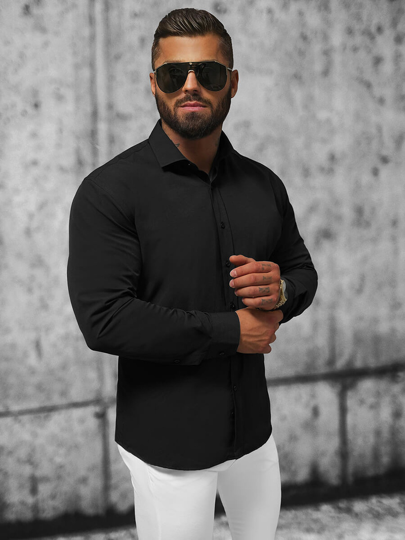 Класична сорочка чоловіча Чорна OZONEE O/3777