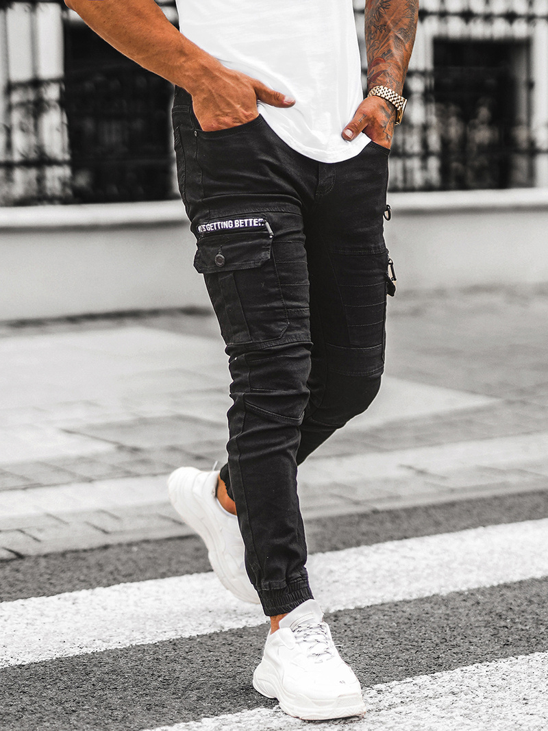 Spodnie jeansowe męskie joggery czarne OZONEE O/E9706