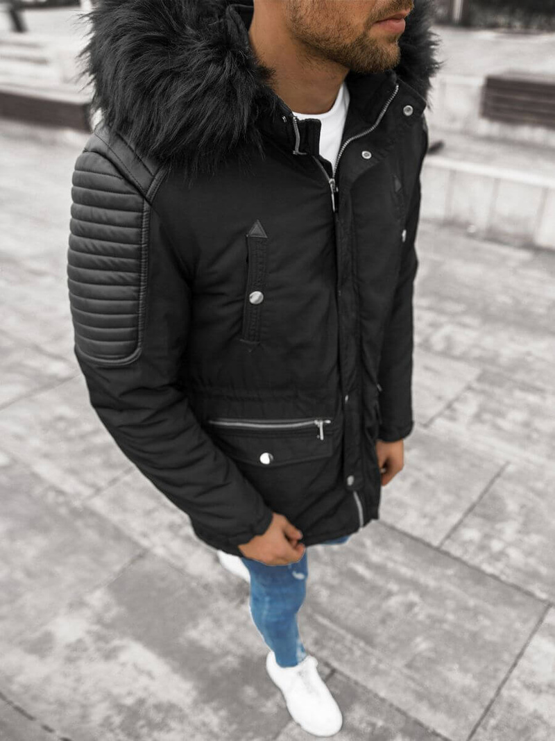 Kurtka zimowa męska parka z futerkiem czarna OZONEE O/88853Z