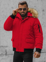 Kurtka zimowa męska z futerkiem czerwona OZONEE JS/M2019/275
