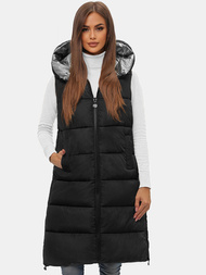Kamizelka damska dwustronna długa z kapturem czarno-srebrna OZONEE O/H1121/61