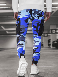 Spodnie męskie chino joggery niebiesko-czarne OZONEE G/11131