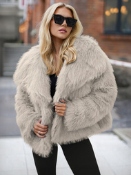 Kurtka zimowa damska futrzana szaro-beżowa OZONEE JS/61M8515/92