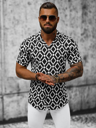 Koszula męska z krótkim rękawem czarno-biała OZONEE E/1400/227Z