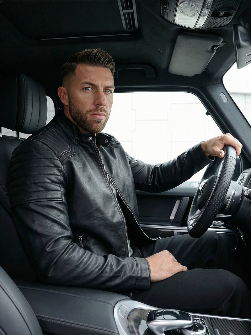 Чоловіча шкіряна куртка Чорна OZONEE JS/11Z8139