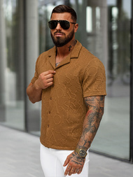 Koszula męska z krótkim rękawem brązowa OZONEE O/B2256