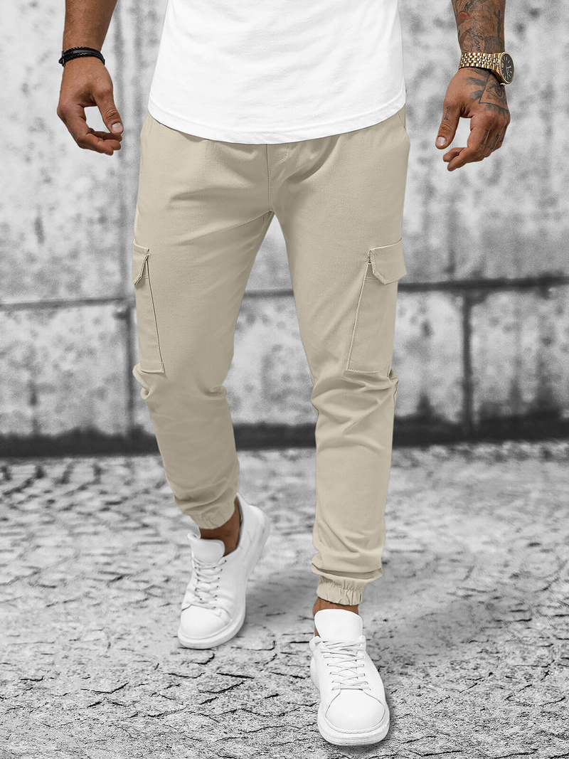 Spodnie męskie chino joggery beżowe OZONEE O/P4051