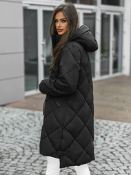 Kurtka zimowa damska długa pikowana czarna OZONEE JS/5M3168/392Z