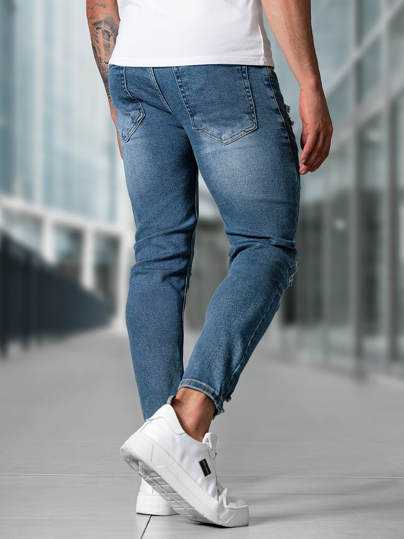 Spodnie jeansowe męskie slim fit niebieskie OZONEE O/0525