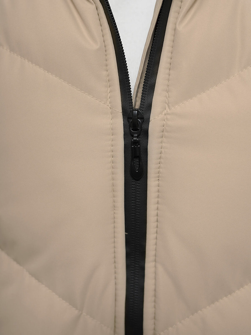 Kamizelka damska długa pikowana z kapturem beżowa OZONEE JS/M788/62Z