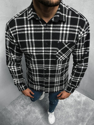 Koszula męska w kratę czarno-biała OZONEE E/3900/6