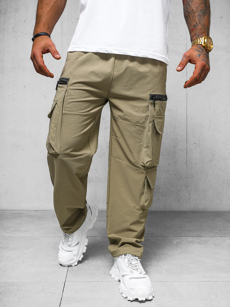 Spodnie męskie cargo wide leg ciemno-beżowe OZONEE O/PS5526