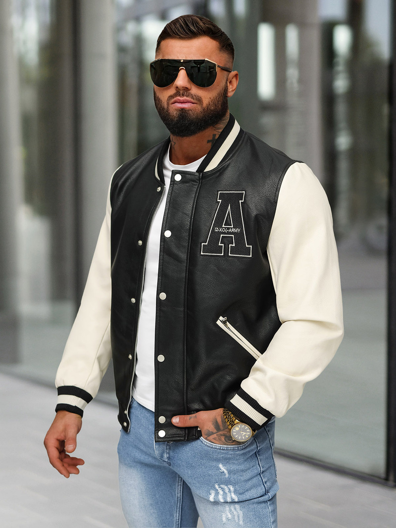 Чоловіча шкіряна куртка Чорно-Бiла OZONEE JS/11Z8112Z