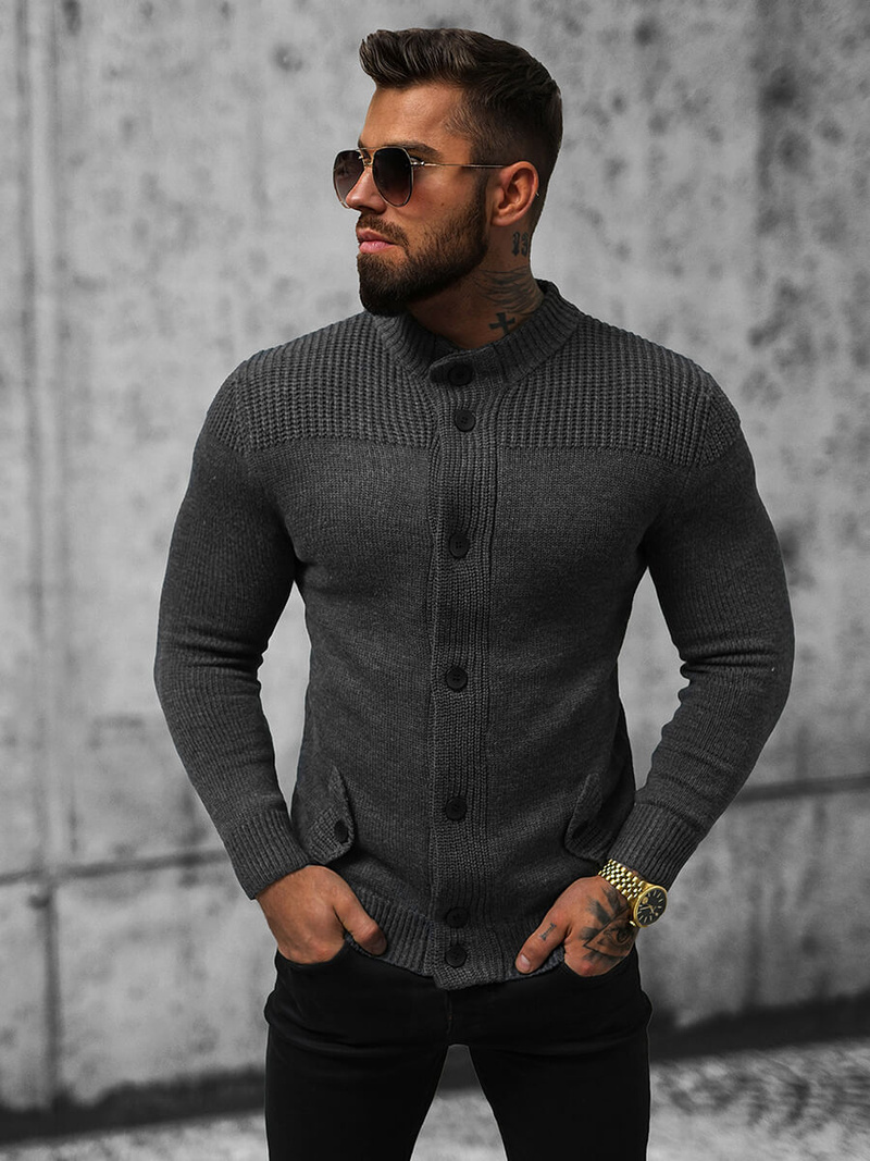 Sweter męski kardigan grafitowy OZONEE NB/MM6011/3