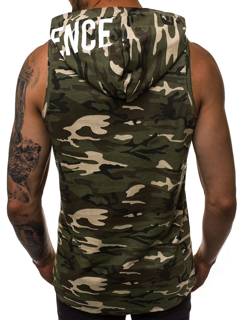 Koszulka bez rękawów z kapturem męska beżowo-brązowy-moro OZONEE O/2537