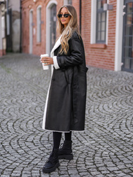 Жіноче шкіряне пальто чорна OZONEE JS/11Z8253