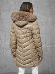 Kurtka zimowa damska długa z futerkiem beżowa OZONEE JS/5M3139/62