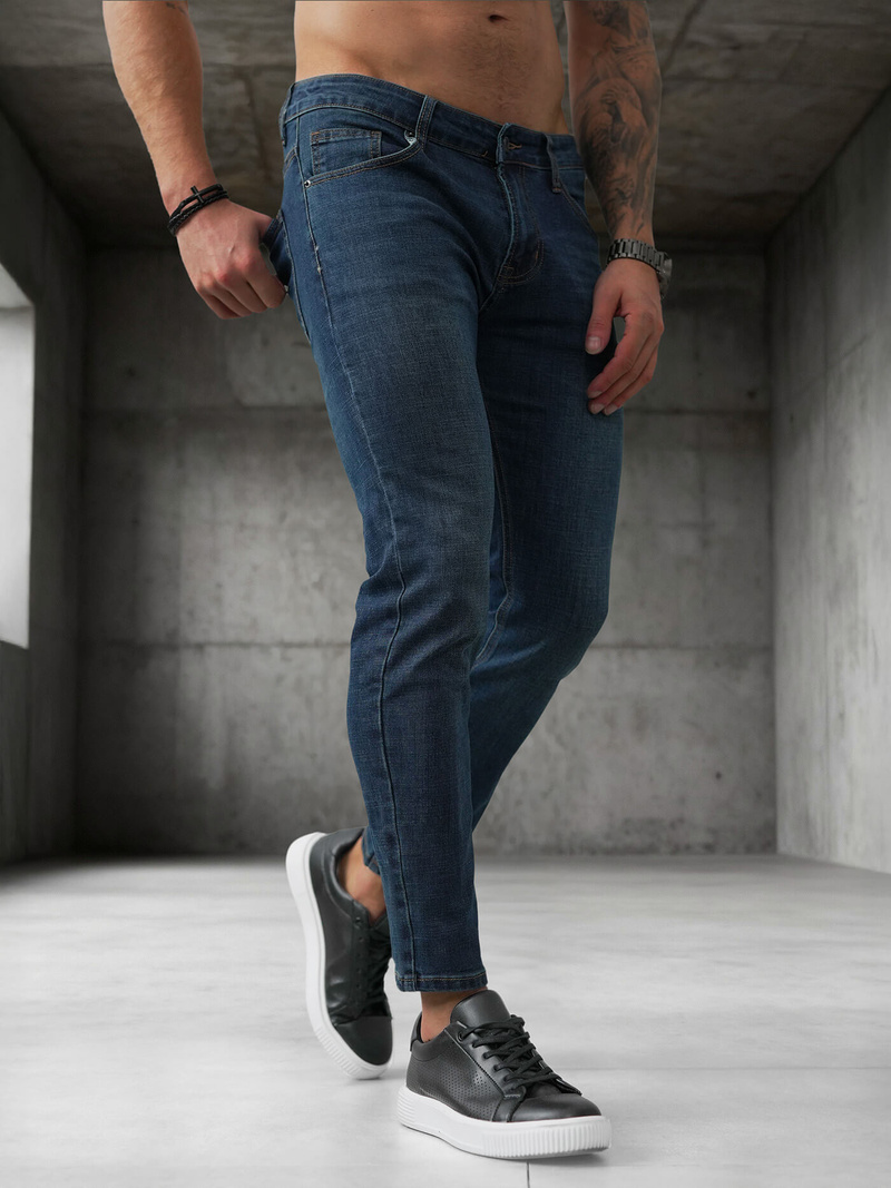 Spodnie jeansowe męskie slim fit ciemno-niebieskie OZONEE O/JK2895A