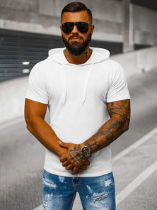 T-shirt męski z kapturem biały OZONEE JS/8T89/1