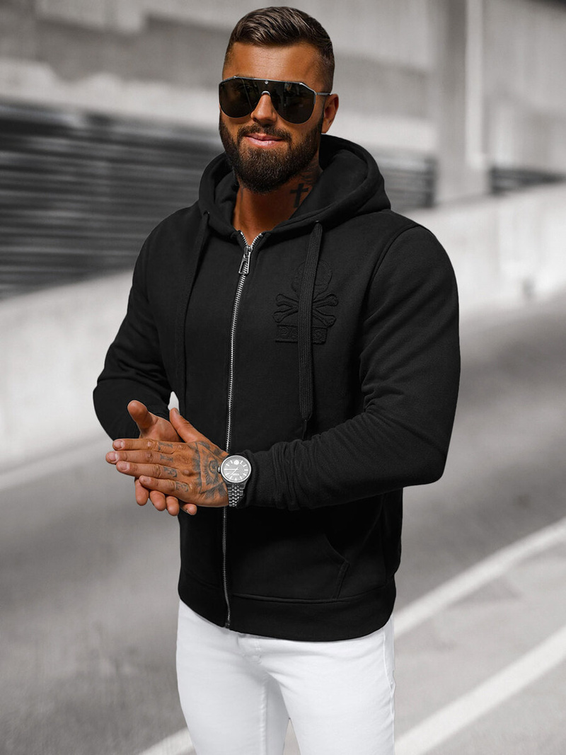 Bluza męska z kapturem rozpinana czarna OZONEE NB/MF2003