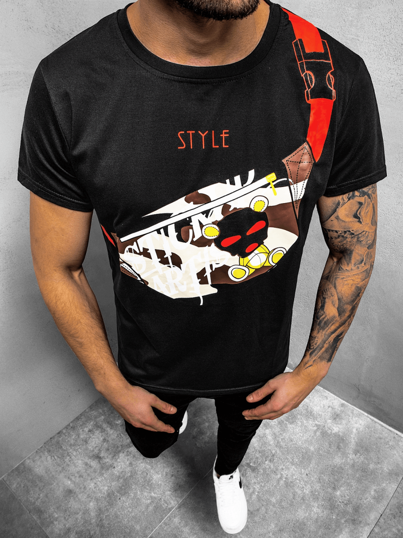 T-Shirt męski z nadrukiem czarny OZONEE JS/KS2371