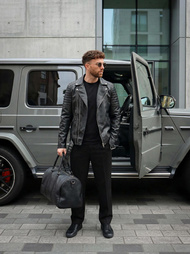 Чоловіча шкіряна куртка Чорна OZONEE JS/11Z8069