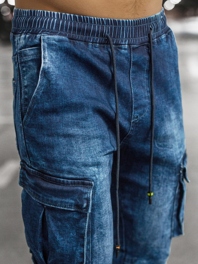 Spodnie jeansowe joggery męskie niebieskie OZONEE DR/TF056
