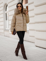 Kurtka zimowa damska z futerkiem beżowa OZONEE JS/16M9181/62Z