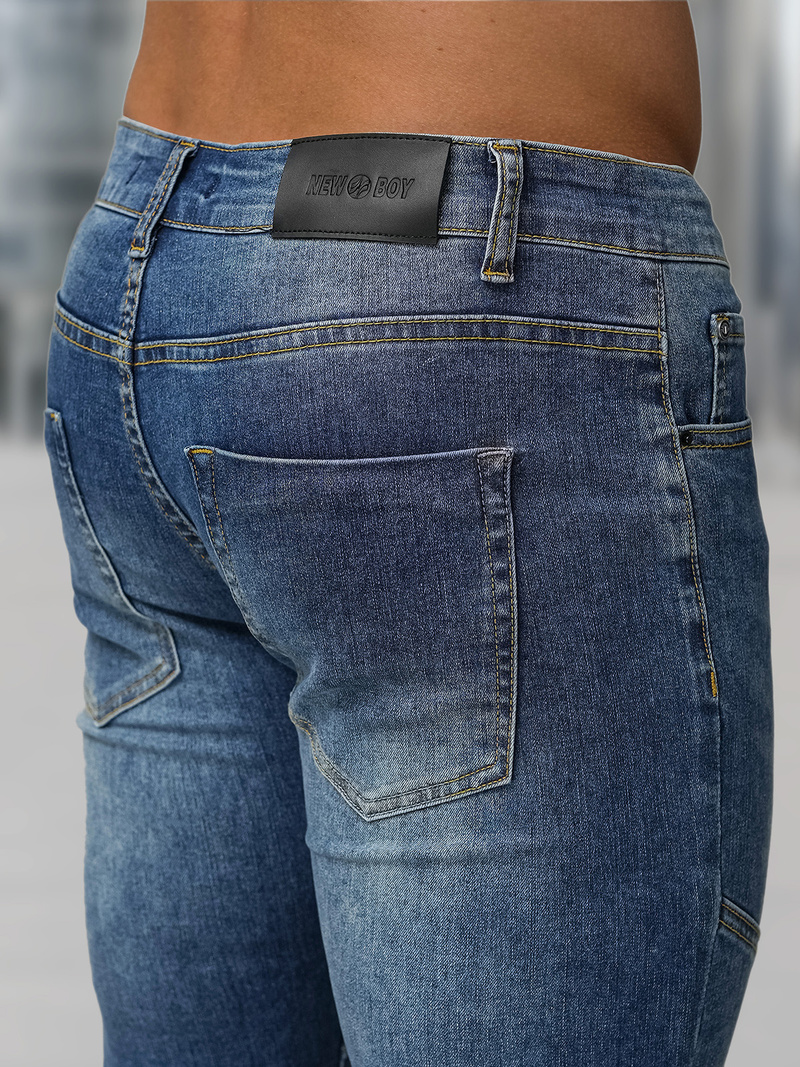 Spodnie jeansowe męskie slim fit ciemno-niebieskie OZONEE NB/MP0082BS