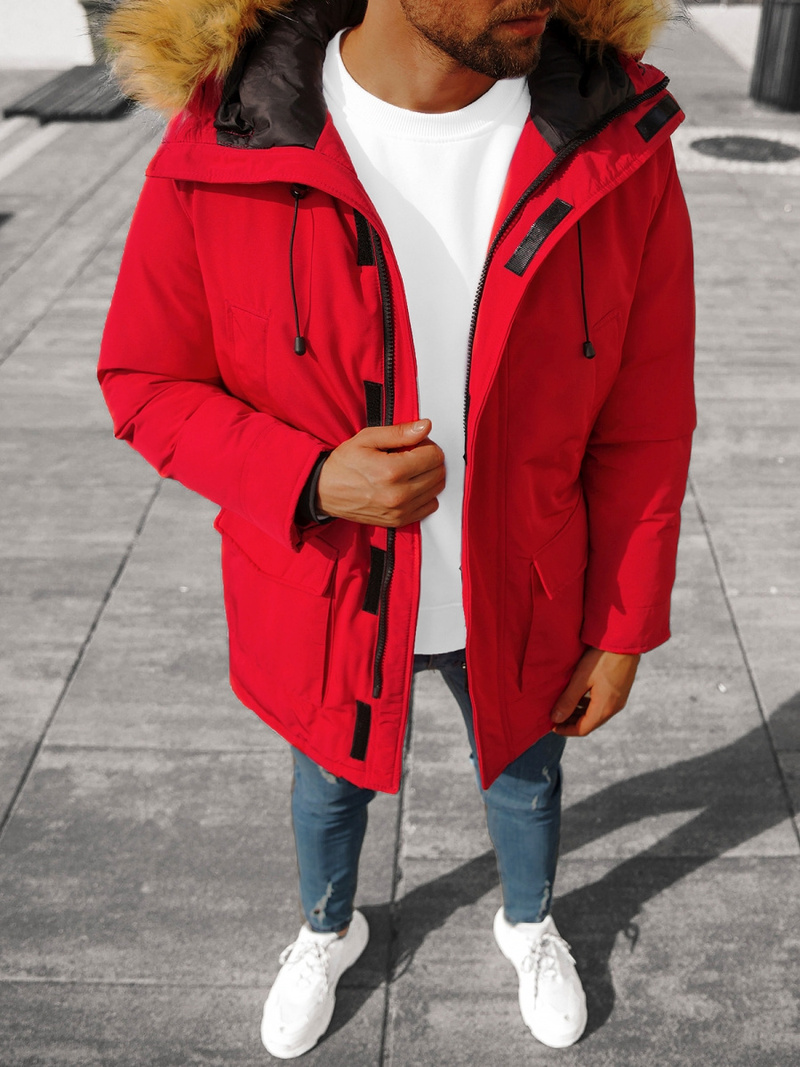Kurtka zimowa męska parka z futerkiem czerwona OZONEE JB/JP1173/3Z