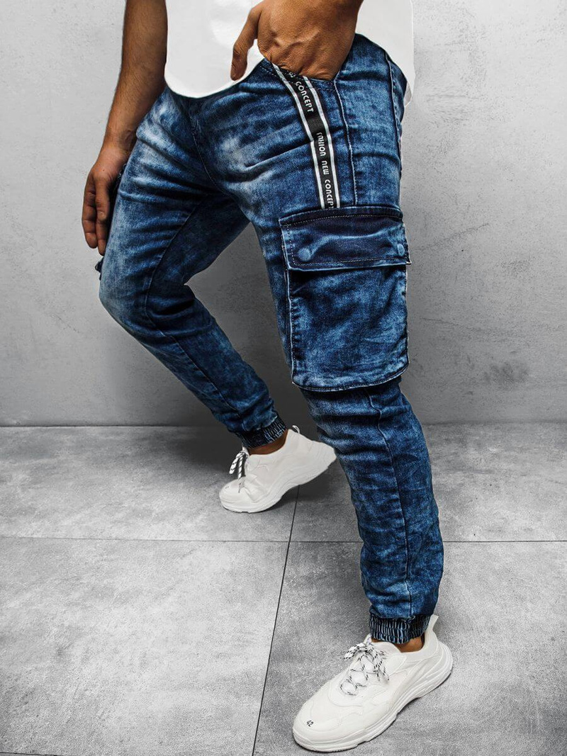 Spodnie jeansowe joggery męskie niebieskie OZONEE O/TF068