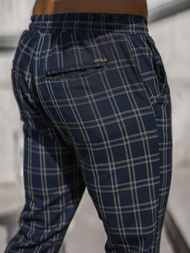 Spodnie męskie chino joggery w kratę granatowe OZONEE DJ/2288/22Z