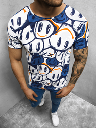 T-Shirt męski z nadrukiem biało-granatowy OZONEE O/BL58