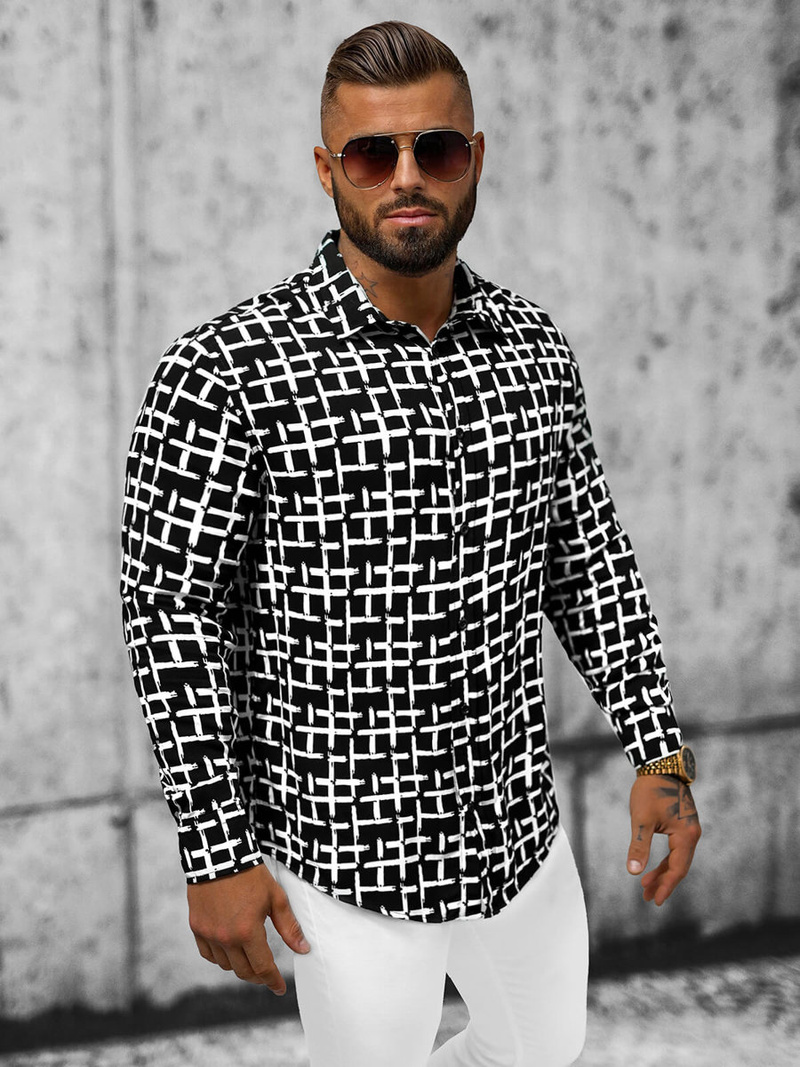 Сорочка Чоловіча Чорно-Бiла OZONEE E/9000/2Z