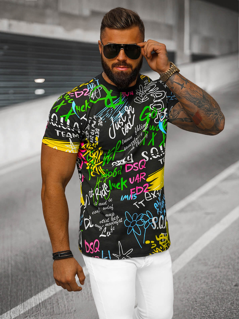 T-shirt męski czarny OZONEE JS/8T1202/3