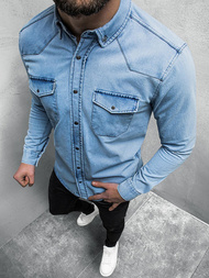 Koszula męska jeansowa jasno-niebieska OZONEE O/3466