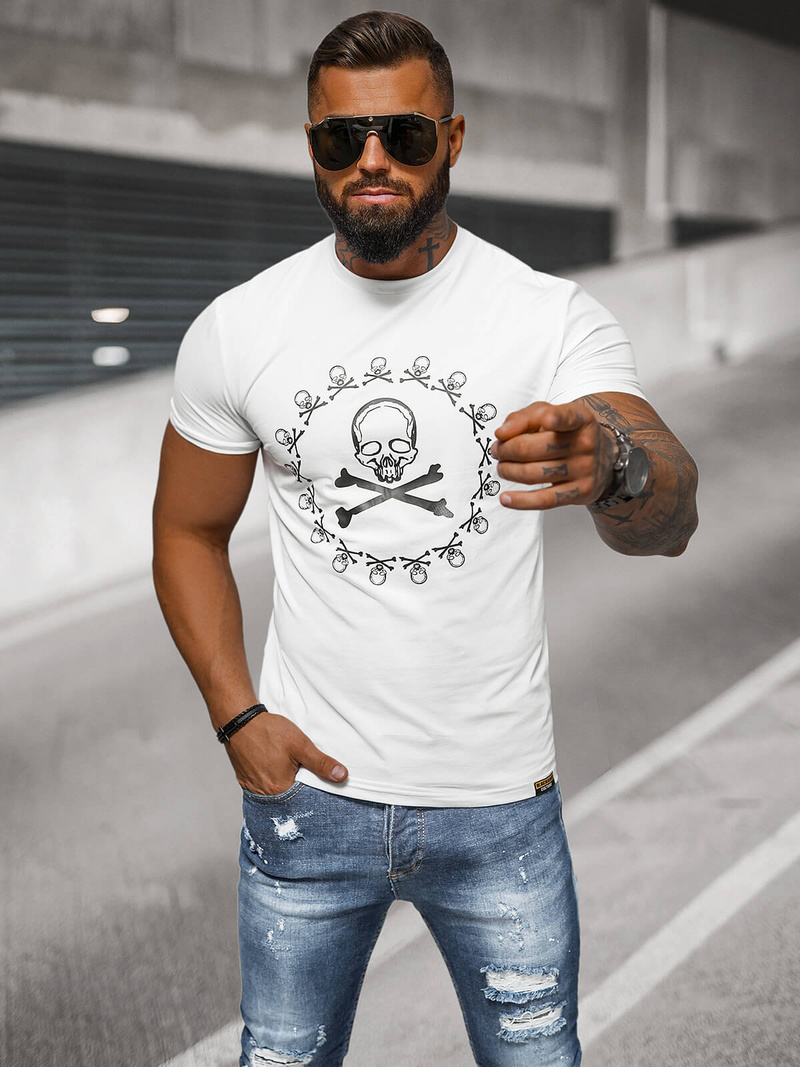 T-shirt męski slim fit biały OZONEE NB/MT3068