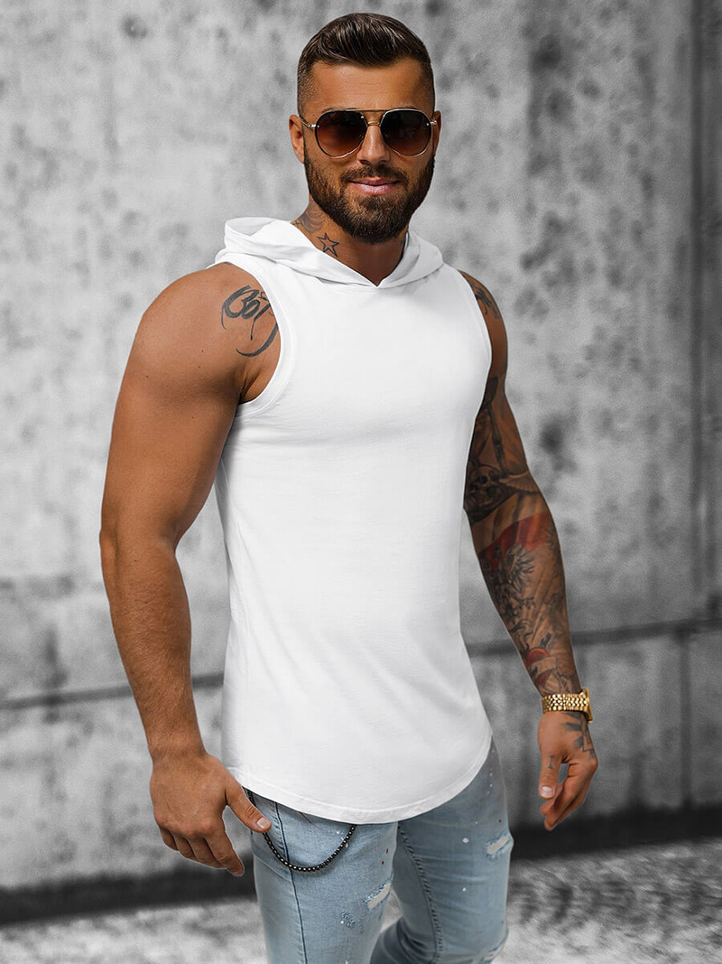 Koszulka bez rękawów z kapturem męska biała OZONEE O/2537Z