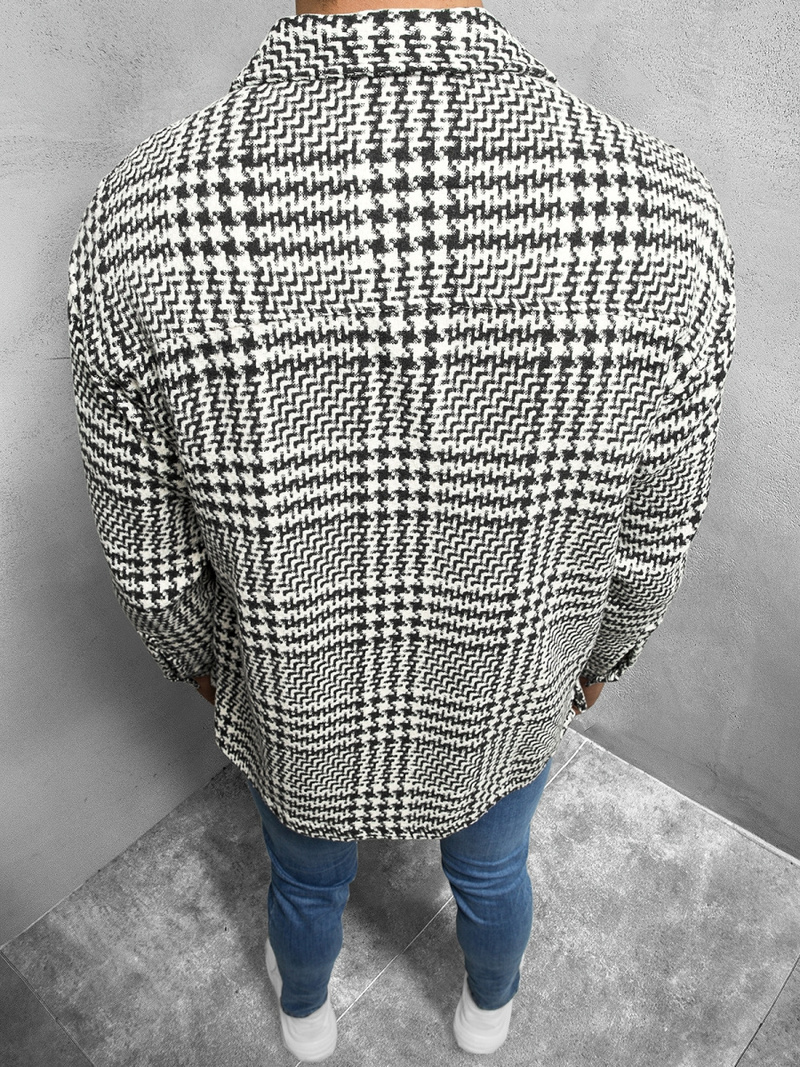 Koszula męska oversize w kratę czarno-biała OZONEE MACH/G821Z