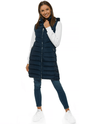 Kamizelka damska długa pikowana z kapturem granatowa OZONEE N/6811/2